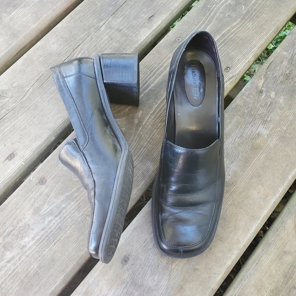 Vintage 90s y2k Black Leather Chunky Heeled Punk Lolita Oxford Loafers 10 - Picture 1 of 6